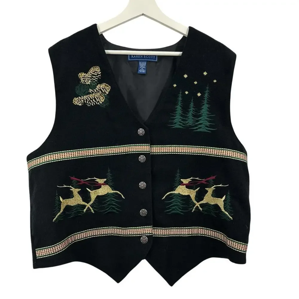 Vintage Karen Scott Women’s Holiday Reindeer Vest Size XL